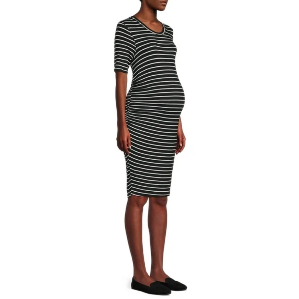 Black Stripe Ruched Maternity dress